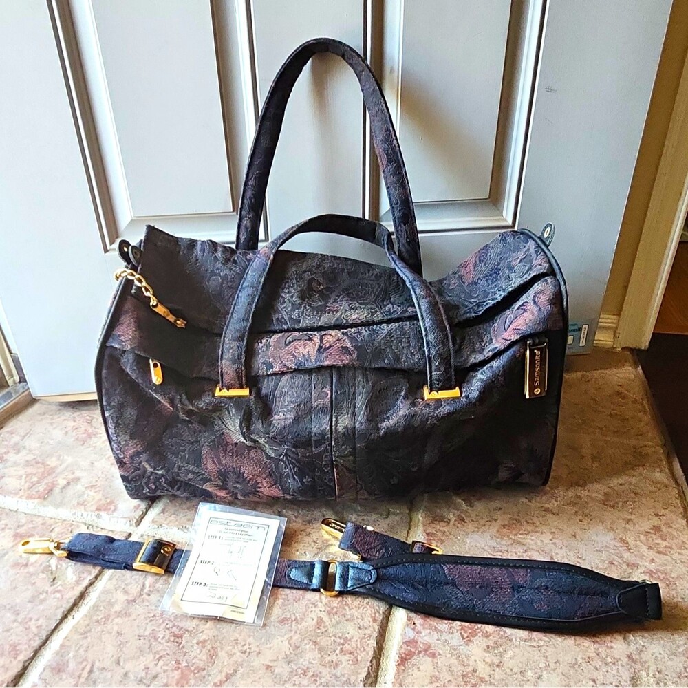 Vtg Samsonite Esteem 1992 Tapestry Floral Weekender Travel Bag Duffel Strap Gold